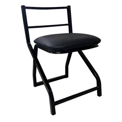 Cadeira Banqueta Baixa Metal Estilo Industrial Assento Corino Preto