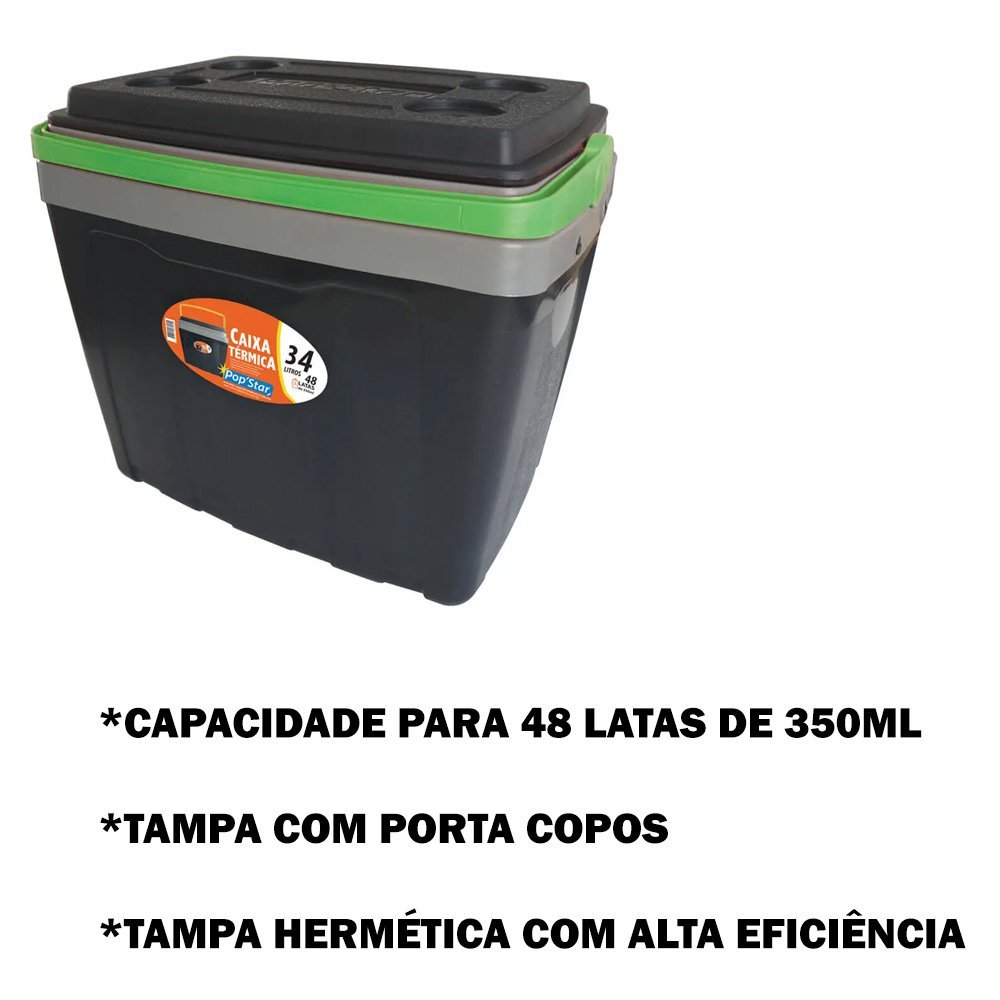 Caixa Térmica Cooler 34 Litros Tampa com Porta Copo Camping Pesca - 4