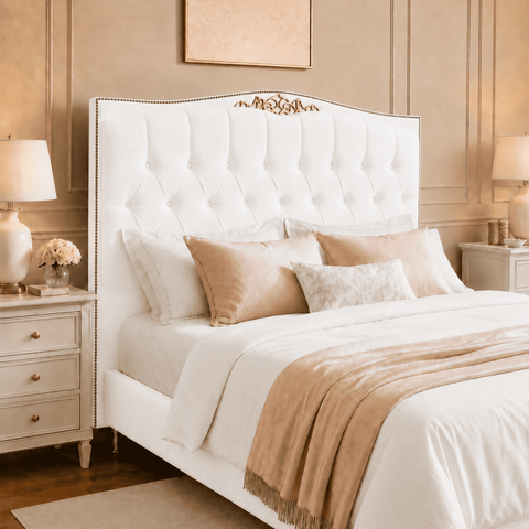 Cabeceira Cama Casal Queen Greta 160cm Estofada Bouclê Design Clássico
