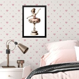 Quadro Infantil Bailarina Caixinha de Música 33x24cm - com Vidro:madeira Branca - 1