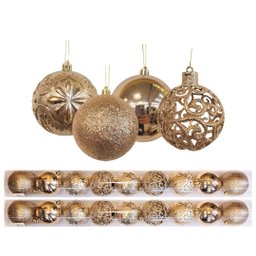 Jogo 18 Bolas Natal Mista Textura Flores e Folhas Champanhe 8cm - Master Christmas - 1