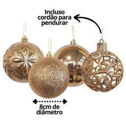 Jogo 18 Bolas Natal Mista Textura Flores e Folhas Champanhe 8cm - Master Christmas - 3