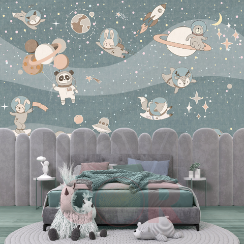 Papel de Parede Infantil Bichinhos no Espaço 1m²