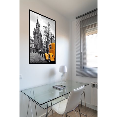 Quadro Decorativo Londres Carro Amarelo - 70x50cm:moldura Branca