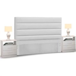 Cabeceira Cama Box Casal King 195cm Greta Corano Branco e 2 Mesas de Cabeceira Branco - Mpozenato - 1 Cabeceira Cama Box Casal King 195cm Greta Corano Branco e 2 Mesas de Cabeceira Branco - Mpozenato - 1