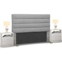 Ver imagem 1 de Cabeceira Cama Box Casal 140cm Greta Linho Cinza e 2 Mesas de Cabeceira Branco - Mpozenato