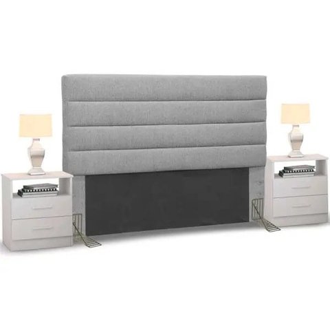 Cabeceira Cama Box Casal Queen 160cm Greta Linho Cinza e 2 Mesas de Cabeceira Branco - Mpozenato
