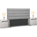 Ver imagem 1 de Cabeceira Cama Box Casal Queen 160cm Greta Linho Cinza e 2 Mesas de Cabeceira Branco - Mpozenato