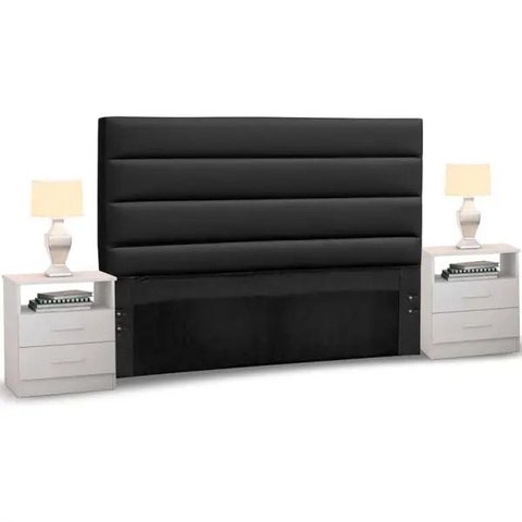 Cabeceira Cama Box Casal Queen 160cm Greta Corano Preto e 2 Mesas de Cabeceira Branco - Mpozenato