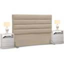 Ver imagem 2 de Cabeceira Cama Box Casal Queen 160cm Greta Suede Bege e 2 Mesas de Cabeceira Branco - Mpozenato