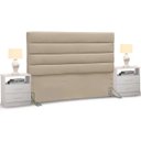 Ver imagem 1 de Cabeceira Cama Box Casal 140cm Greta Suede Bege e 2 Mesas de Cabeceira Branco - Mpozenato
