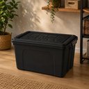 Ver imagem 1 de Container Caixa Plastica Grande 70L Preta com Tampa Trava Organizador Roupas Objetos Brinquedos Depo