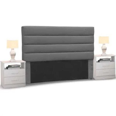 Cabeceira Cama Box Casal Queen 160cm Greta Suede Cinza e 2 Mesas de Cabeceira Branco - Mpozenato