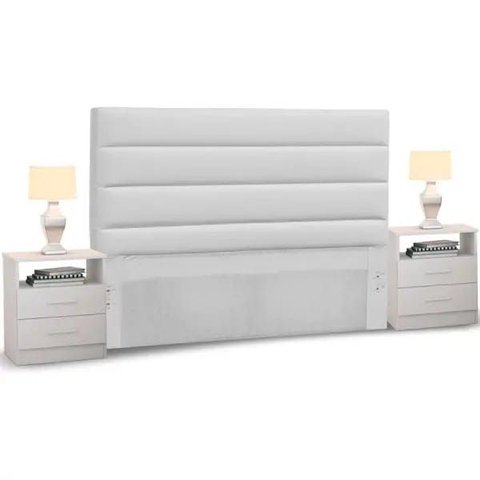 Cabeceira Cama Box Casal Queen 160cm Greta Corano Branco e 2 Mesas de Cabeceira Branco - Mpozenato