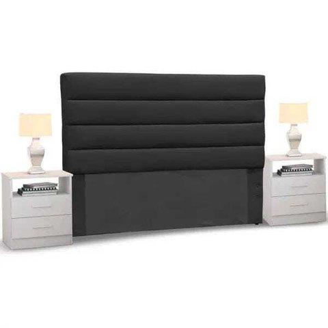 Cabeceira Cama Box Casal Queen 160cm Greta Suede Preto e 2 Mesas de Cabeceira Branco - Mpozenato