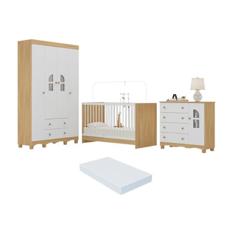 Quarto de Bebê Completo com Berço 3 em 1 com Colchão Incluso Aurora Multimóveis Mp4568