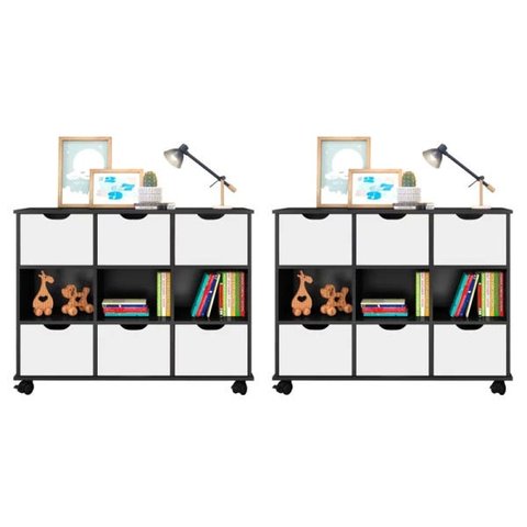 Kit 2 Nichos Organizadores com Rodízios Toys 6 Gavetas Preto/Branco - Mpozenato