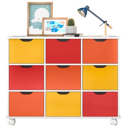 Nicho Organizador com Rodízios Toys 9 Gavetas Branco/Colorido - Mpozenato