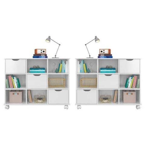 Kit 2 Nichos Organizadores com Rodízios Toys 3 Gavetas Branco - Mpozenato