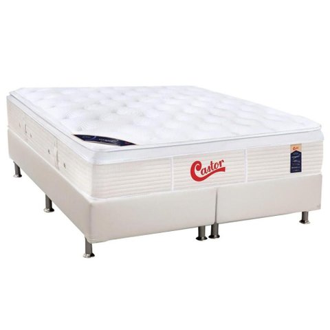 Cama Box King: Colchão Molas Pocket Ensacadas Castor Gold Star Vitagel + Base Crc Courano White (