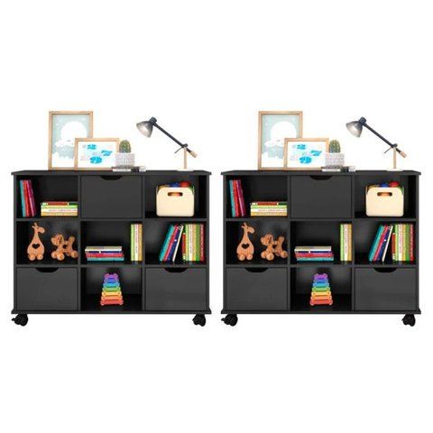 Kit 2 Nichos Organizadores com Rodízios Toys 3 Gavetas Preto - Mpozenato