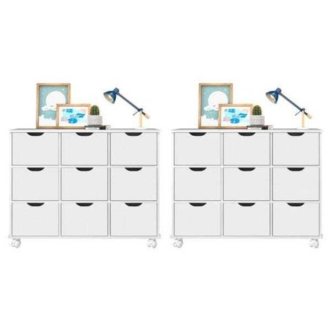 Kit 2 Nichos Organizadores 9 Gavetas com Rodízios Toys Branco - Mpozenato