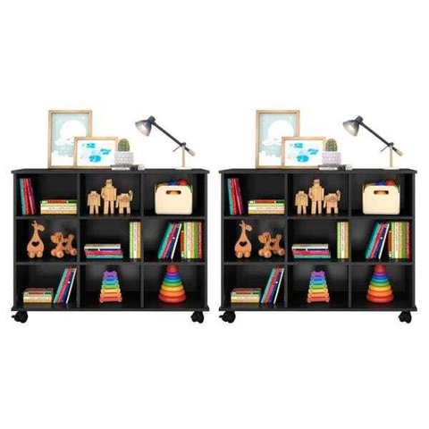 Kit 2 Nichos Organizadores Multifuncionais com Rodízios Toys Preto - Mpozenato