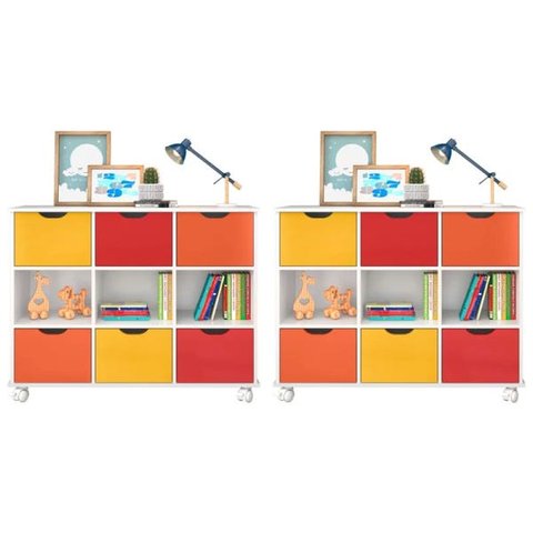 Kit 2 Nichos Organizadores com Rodízios Toys 6 Gavetas Branco/Colorido - Mpozenato