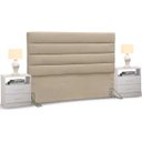Ver imagem 1 de Cabeceira Cama Box Casal King 195cm Greta Suede Bege e 2 Mesas de Cabeceira Branco - Mpozenato