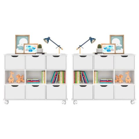 Kit 2 Nichos Organizadores com Rodízios Toys 6 Gavetas Branco - Mpozenato