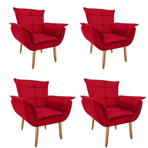 Kit 4 Poltronas Opala GatMagazine-Suede Vermelho