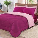 Ver imagem 3 de Kit Edredom + Jogo de Lençol Aconchego Look House Dupla Face Casal Queen 06 Peças - Pink e Rosa