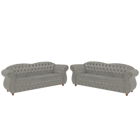 Dois  Sofás Chesterfield Merlo 3 lugares 2,30 - Veludo Cinza Prata / Decoração, recepção, B