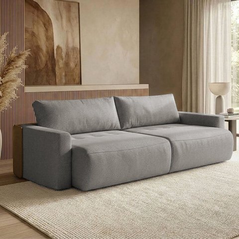 Sofá Cama 3 Lugares 2,30m Modelo Belissimo Design Orgânico Cinza