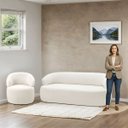 Ver imagem 3 de Conjunto Sofá e Poltrona Giratória Bárbara Luxo para Sala na Cor Bouclê-off White- Edecasamoveis