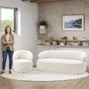 Ver imagem 2 de Conjunto Sofá e Poltrona Giratória Bárbara Luxo para Sala na Cor Bouclê-off White- Edecasamoveis