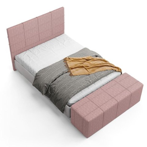 Kit Cabeceira Cama Box Casal 140cm com Calçadeira Roma W01 Linho Rosa - Lyam Decor
