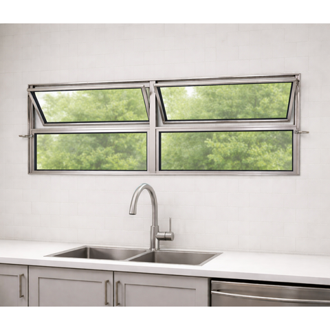 Vitro Basculante 2 Seções 40x150 Alumínio Brilhante Vidro Liso