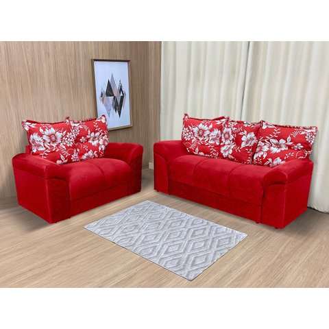Sofá 2 e 3 Lugares Vermelho/floral 608/16 Chile