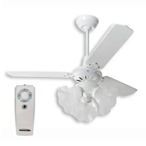 Ventilador de Teto 3 Lâmpadas Tulipa Loren Sid Branco com Controle Remoto - 127v