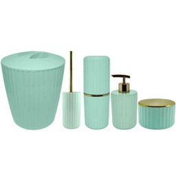 Conjunto 5 Peças Groove De Acessórios De Banheiro Lavabo Ou Verde Menta Fechado - 1