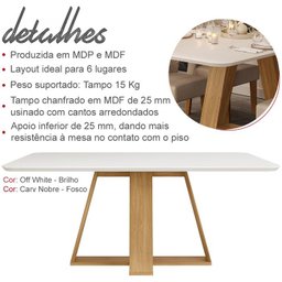 Conj Sala Jantar 170x90 Kiyas Carv Nob Off White Veludo Kraft DJ Moveis - 5