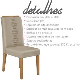 Conj Sala Jantar 170x90 Kiyas Carv Nob Off White Veludo Kraft DJ Moveis - 6