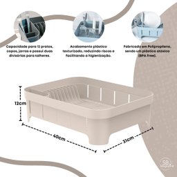 Escorredor de Louça Trium Plástico Vazado Pia Cozinha Pratos Talheres Plástico 40x31x12 Bege ou - 3