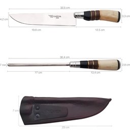 Faca e Chaira para Churrasco Aço Inox 8" Cabo de Osso Madeira - 7