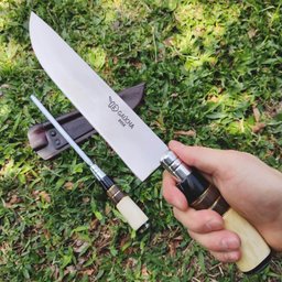 Faca e Chaira para Churrasco Aço Inox 8" Cabo de Osso Madeira - 6