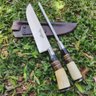 Faca e Chaira para Churrasco Aço Inox 8" Cabo de Osso Madeira - 8