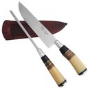 Ver imagem 1 de Faca e Chaira para Churrasco Aço Inox 8" Cabo de Osso Madeira