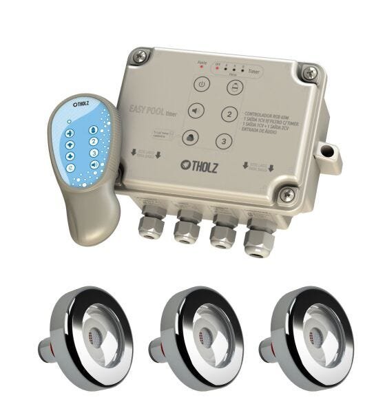 Kit Led Piscina 3 Leds Rgb 9w Tholz e Easy Pool Timer 220V