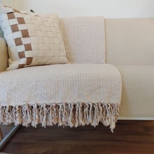 Manta de Sofá Algodão Grande Tressé Caramelo 1,80 X 2,50